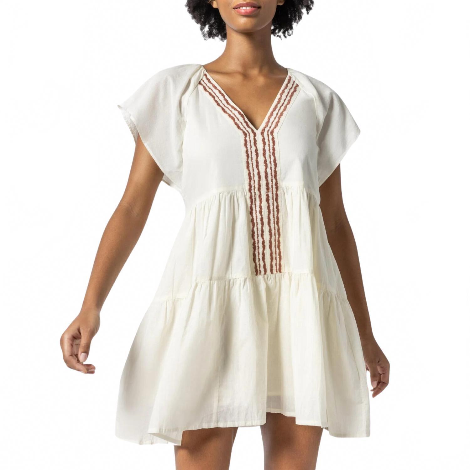 New Lilla P Women's Flutter Sleeve Tiered Dress In Ecru